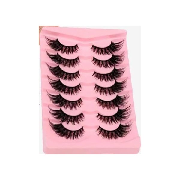 Dramatic 3D False Eyelashes, 7 Pairs, D Curl Cat-Eye Style,