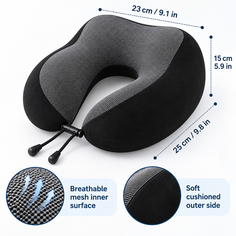 U-Shaped Travel Neck Pillow for Airplane and Car Rides –
