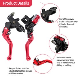 Keenso 1 Pair Adjustable Break and Clutch Levers, 7/8" Universal Motorcycle Brake Clutch Master Cylinder Reservoir Levers for Motorbike(Red #1) Brakes/Brake Drums and Accessories clutch lever