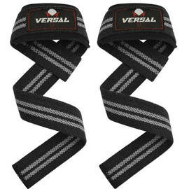 VERSAL VSL Weight Lifting Straps Neoprene Padded Wrist Wraps, 100% Cotton Hand Bar Grips Support Gym Straps for Deadlift Powerlifting Crossfit Strength Training Weightlifting Straps (Grey/Black)