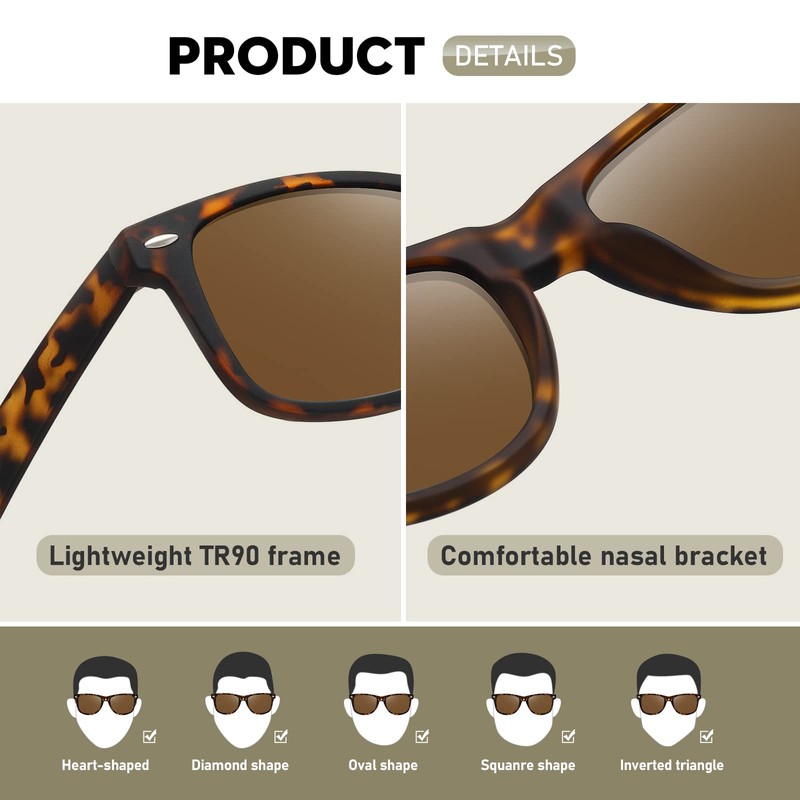 wearPro Polarised-Sunglasses-Mens-Womens-UV400-Protection Rectangular Sunglasses Retro Black Sun Glasses Unisex Classic