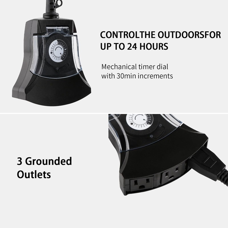 M EGA MEGACUBE Outdoor Timer Outlet Waterproof, 24 Hour Mechanical