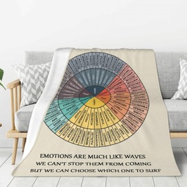 Emotions Feelings Wheel Chart Blanket 50"x60" Mental Health Flannel Fleece Counselor Therapy Office Decor Throw Blankets Cozy Fluffy Blanket Fuzzy Plush Home Decor for Couch Bed Sofa Living Room