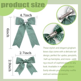 JOYFUNFABU 3Pcs Green White Gingham Hair Bow with Long Tail for Women Girls