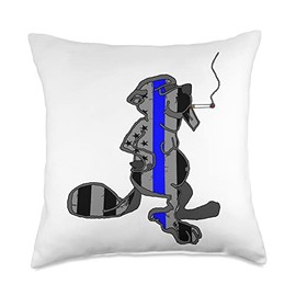 Smok'n'beaver Thin Blue Line Beaver (Police) Throw Pillow, 18x18, Multicolor