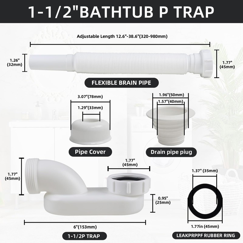 YYinno Flexible Bathtub Drain Pipe, Upgraded No-leak Low Profile 1