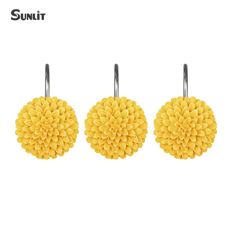 Sunlit Decorative Floral Shower Curtain Hooks, Dahlia Pinnata Flower Shower