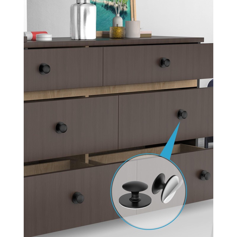 MeBantoo 5 Pack Black Self-Adhesive Cabinet Knobs, Self-Stick Hardware Kitchen
