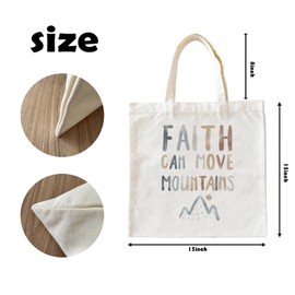 Zeghk Christian Tote Bag, Canvas Totes Bag Aesthetic for Women Faith Can Move Mountains Reusable Grocery Bags Inspirational Gifts Bag for Women, Shopping Bag Holiday