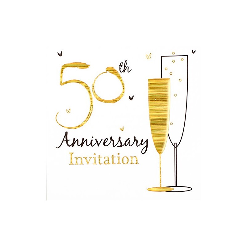 Gold Wedding Anniversary Invitation And Envelopes (Pack of 6)