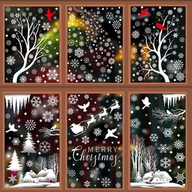 QRTDXP 6 Sheets White Christmas Window Stickers Reusuable Window Clings with Christmas Tree Snowflake Deer Supply for Christmas Party Decoration-red Bird