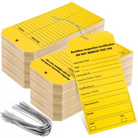 Honoson 100 Sets Backflow Preventer Inspection Tags with Wire Tie Writable Plastic Tags Double-Sided Printing Pre-Punched Holes for Backflow Test Outdoors Car Garage Storage Box Equipment Parts