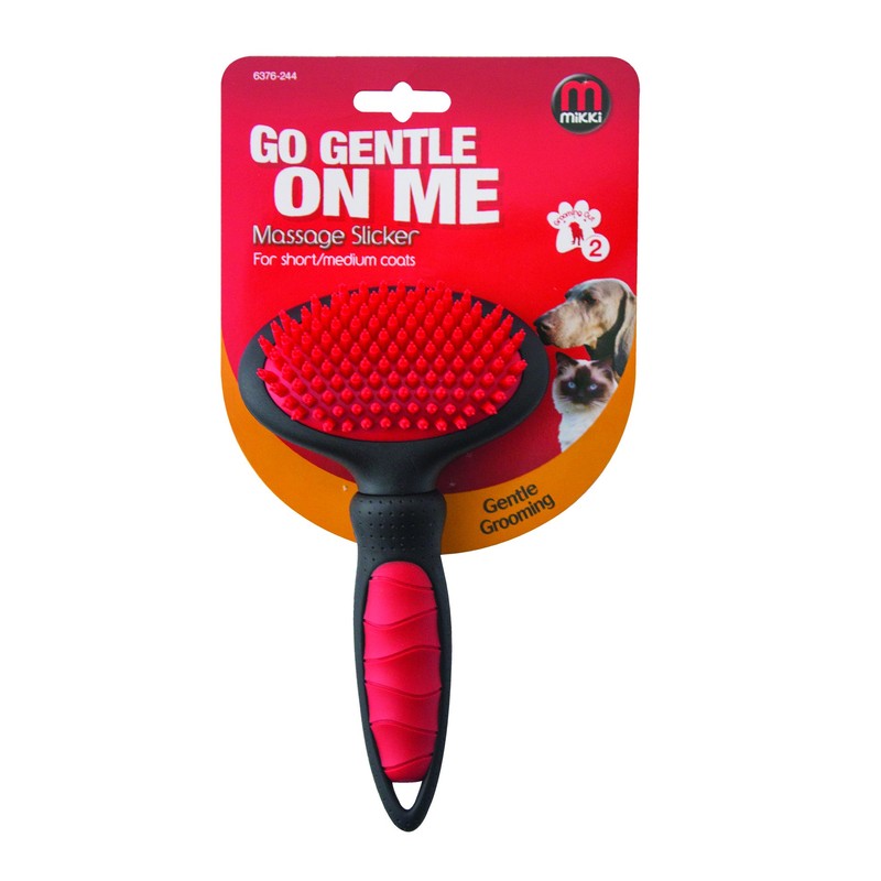 Mikki Dog, Puppy, Cat Grooming Massage Slicker Brush - Gentle,