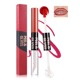 Lip Liner Stain Peel Off，2 in 1 Peel Off Lip Stain and Clear Lip Gloss, Long Lasting Waterproof Matte Lipliner Tattoo Tint, Shiny Lipgloss, Transfer-proof Lipstain Peel-off, Makeup Gift for Women-04