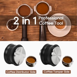 SEEBLU 58mm Espresso Tamper, Coffee Distributor for 58mm Portafilter, Dual 2 in 1 Espresso Leveler Distributor, Adjustable Depth Coffee Hand Tamper Tool, Black