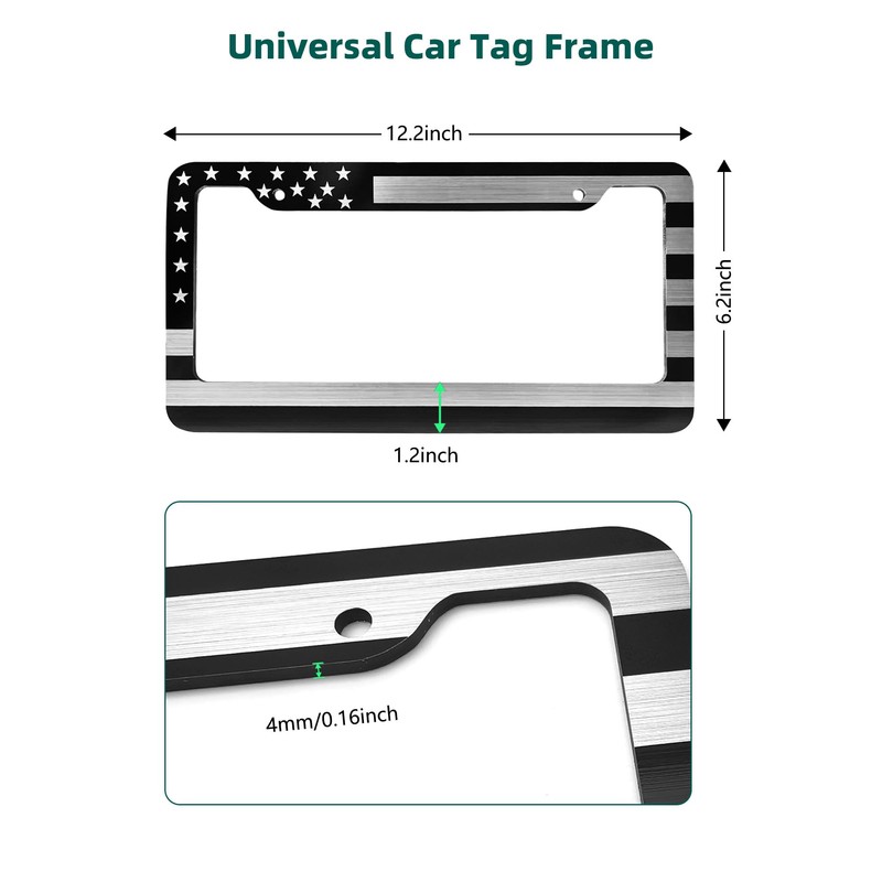 American Flag License Plate Frames - 2 Pack Black Patriotic