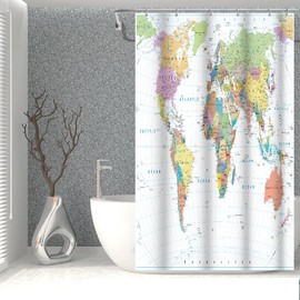 OERJU World Map Shower Curtain Educational Geography Countries Colorful Bath Curtain Waterproof Polyester Fabric Bathroom Decor Set with Hooks 54x78inch Hotel Quality