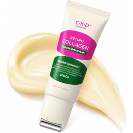 Crema reafirmante de colágeno y retinol para el cuello y la mandíbula, reafirmante, lifting y reducción de arrugas con rodillo de acero inoxidable. Cuidado de la piel coreano, 1,69 fl oz.