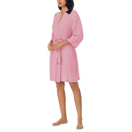 Nautica Womens Soft Robe - Above Knee 3/4 Length Sleeve Lightweight Robe - Cotton Knit Jersey Sleepwear and Loungewear - Heather Pink - Medium