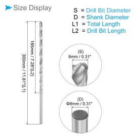 CoCud Extra Long Twist Drill Bit, 8mm Drill Diameter 300mm Total Length, High Speed Steel Twist Drill Bit - (Applications: for Copper Metal Woodwork)