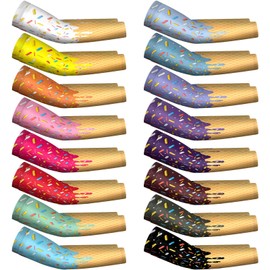 JaGely 16 Pairs Arm Sleeves for Kids UV Sun Protection Football Basketball Baseball Compression Long Sleeves Youth Boy Girl (Ice Cream,10-14 Years)