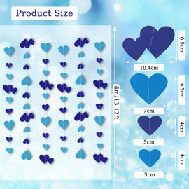 QeeFop Paper Garland Decoration, 52 ft Blue Heart Garland, Wedding Decoration, Double-Sided Metallic Paper Hanging Garland for Wedding, Birthday, Bridal Shower Decoration (Blue)