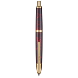 Jinhao 10 Press Fountain Pen with Box, Marble Red Retractable Extra Fine Nib with Ink Converter Set (Golden Clip)