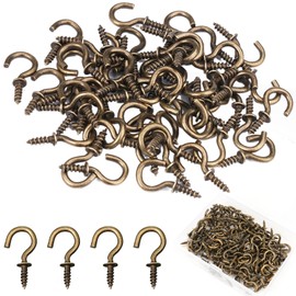 Pack of 240 Small Screw Hooks, Carbon Steel Small Hooks for Screwing 1/2 Inch Screw Hooks, Vintage Bronze Small Screw Hooks, Ceiling and Wall Screw Hooks, Screw Ceiling Hooks for Wood