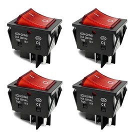 30A 250V AC DPST 4 Pin Boat Toggle Switch, 4Pack Red Lighted ON/Off T125 Toggle Switch Heavy Duty for Heavy Duty Use with Commercial Kitchen Equipment, Oven, Food Warmer
