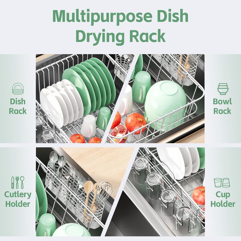 Fanbsy Dish Drying Rack in Sink, Extendable Stainless Steel Dish