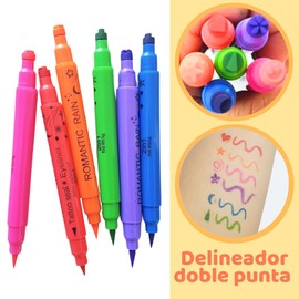 Remate - Set 24 Delineadores Doble Punta Sello Figuras Colores Matte