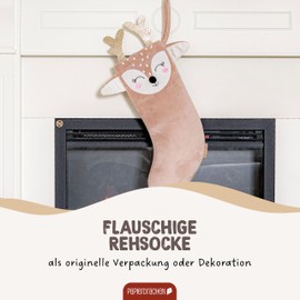 Papierdrachen Christmas Stocking, for Filling and Hanging on Fireplace or Stairs, Gift Bag, Gift Packaging, 20 x 40 cm Deer, Set 1