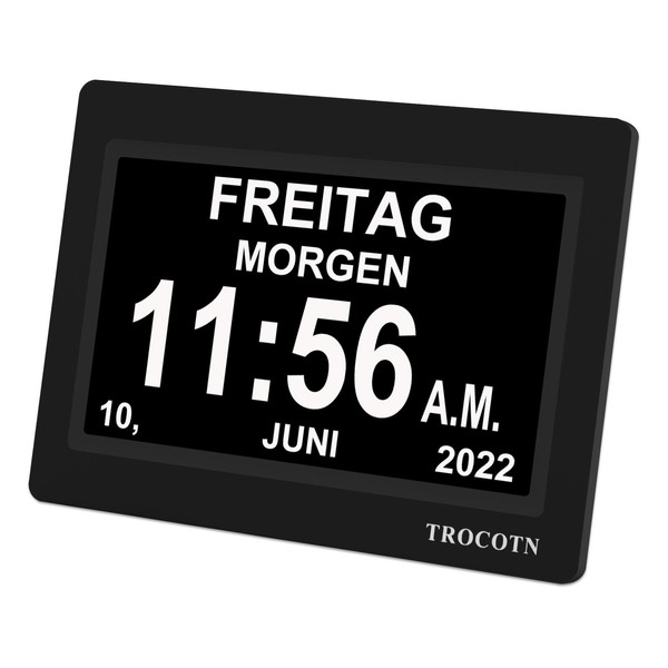 TROCOTN Digitale Uhr Tagesuhr Großes Display Wecker Wanduhr (Schwarz, 7