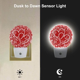 EKOBLA Red Sweet Hearts Plug in Night Light Valentine's Day Love Symbol Flowers Night Lights Plug into Wall Dusk to Dawn Sensor LED Lamp for Hallway Bedroom Bathroom