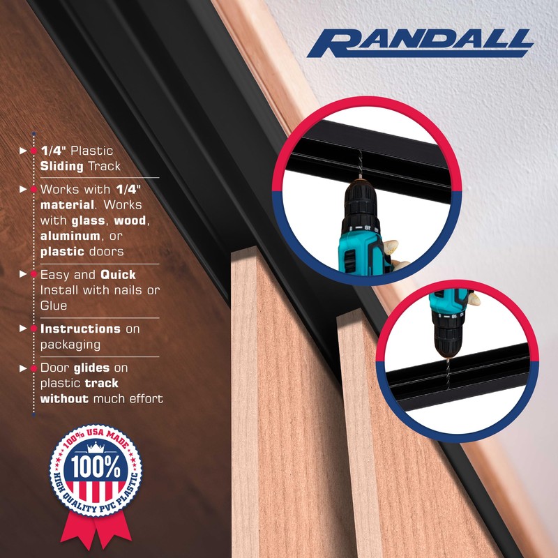 Randall Manufacturing 1/4" Plastic Sliding Door Track (Black, 4 FT