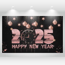 Sahunfri New Year's Eve Decoration 2025, Pink and Gold New Year's Eve Decoration, New Year's Eve 2025 for Party, 180 x 110 cm