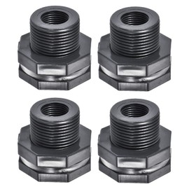 M METERXITY 2 Pack PVC Bulkhead Fitting - Double Threaded Bulkhead Water Tank Connector, with Silicone Gasket, Apply to Aquarium, (G1-1/2 Female 2.48" Male, Gray)