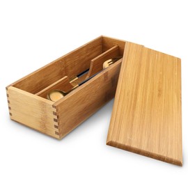 Wooden Cutlery Box with Lid, Silverware Utensil Holder Japanese Spoon Chopsticks Storage Box Container for Kitchen Countertop Dining Table 27 X 11 X 6.6cm