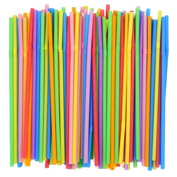 [200 Pack] 8.5" High Multicolour Flexible Plastic Straws,Bendable Disposable Drinking