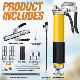 Akeoil Grease Gun Kits with Hose and Coupler 8000 PSI Heavy Duty Pistol Grip Grease Gun for 14 Oz Grease Tube Includes Locking Nozzle Needle Tip and Zerk Fitting for Automotive Industrial Use