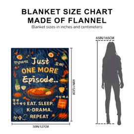 Flannel Throw Blanket 50x60 Inches, Soft Cozy Korean Blanket for Couch Sofa Bed & Dorm, K-Drama Room Decor with Hangul Letters, One More Episode Design, Gift for K-Drama Fans (One More Episode)