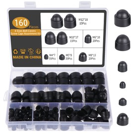 Gueenky Pack of 160 Protective Caps for Screws, M4 M5 M6 M8 M10 M12 Screw Caps Hexagonal Screw Cover Black Caps Nuts Cover Caps for Nuts Screws Bolts