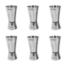 Chabrias Ltd Stainless Steel 25/50 ml Measure Jigger Bar Craft Dual Spirit Measure Cup Peg Measuring Cup for Bar Party Wine Cocktail Shaker (6, Silver)