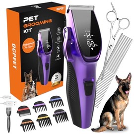 Dog Grooming Kit Low Noise Dog Clippers for Grooming Rechargeable Cordless Dog Grooming Clippers 2 Speed 6 Guards for Thick Knot Coats Pet Grooming Kit for Small Medium Large Dogs Cats (Purple)