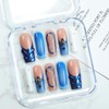 HOMSERA Blue Handmade Long Square Press on Nails XL French