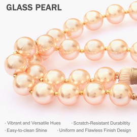LUMITI Glass Pearl Garland Tassel, 35inch Farmhouse Table Decor Healing Beads Boho Wall Shelf Hanging Decoration (Rose Pink)