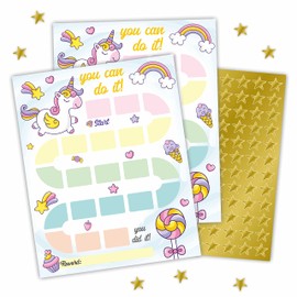 Rainbow Unicorn Reward Chart with Golden Star Stickers, Incentive Chart, Chore Chart, Positive Behavior, Routine Chart for Kids, Toddler Homework Assignments, Attendance(8"X10")-CHART-A03