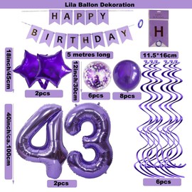 SNOWZAN Balloons 43rd Birthday Decoration Purple 32 Inch Giant Numbers Balloons, Latex Foil Balloons, Pack of 25
