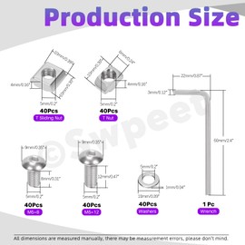 Swpeet 201Pcs M5 T-Nuts Screws Kit with Hex Socket Button Head Cap Screws Bolts, T Nuts, T Sliding Nuts, Washers, Wrench Kit, Socket Head Screws, T Nut Tee Sliding Nut for 2020 Series Aluminum