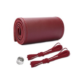 Piburth Leather Steering Wheel Cover, Stitch on Wrap, Breathable Anti-Slip Car Steering Wheel Protector, DIY Sewing with Needle Thread,15 Inch (Wine Red, Glossy)